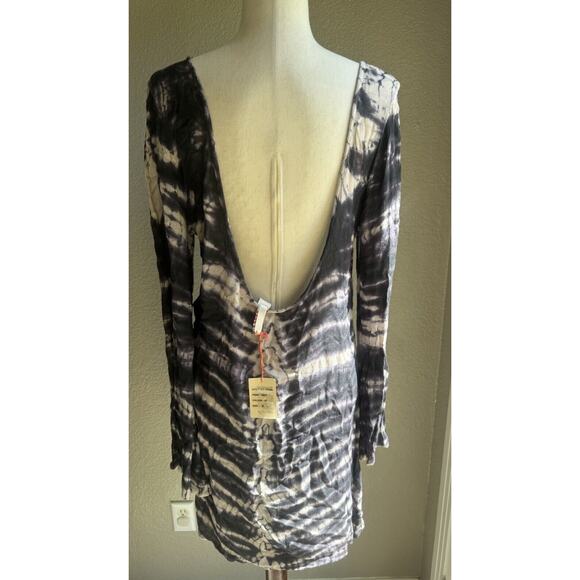 RAGA Mini Dress Gauze Medium Tie Dye Low Back Long Sleeve Swim Cover Up NEW Boho - Picture 4 of 7